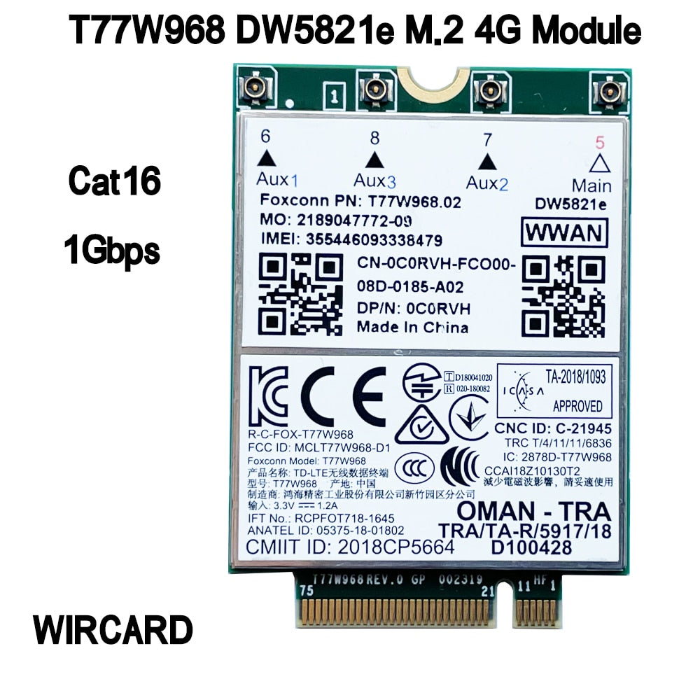 WIRCARD T77W968 DW5821e X20 LTE Cat16 1Gbps FDD-LTE TDD-LTE 4G Module For Dell 5420 5424 7424 7400 Laptop