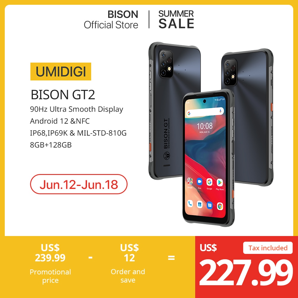 In Stock UMIDIGI BISON GT2 PRO Android 12 IP68 Rugged Smartphone Helio G95 6.5" FHD+ NFC 64MP AI Triple Camera 6150 mAh Battery