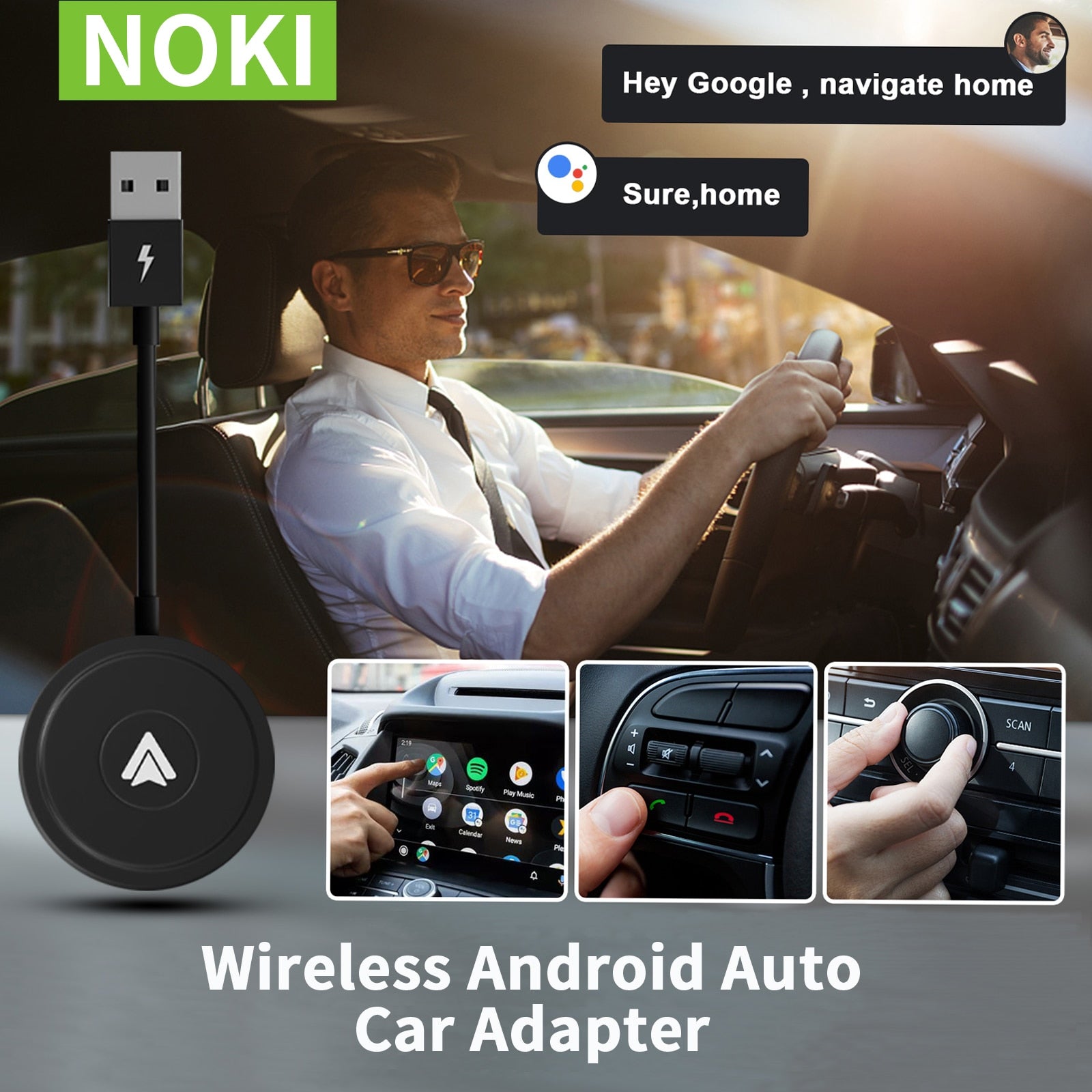 Wireless Android Auto Adapter/Dongle for OEM Factory Wired Android Auto Cars Converts Wired to Wireless Easy Setup Plug & Play