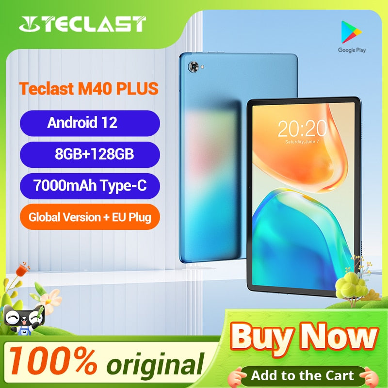 Metal body Teclast M40 Plus 10.1 inch Tablet Android 12 1920x1200 8GB RAM 128GB ROM MT8183 8 cores GPS Type-C