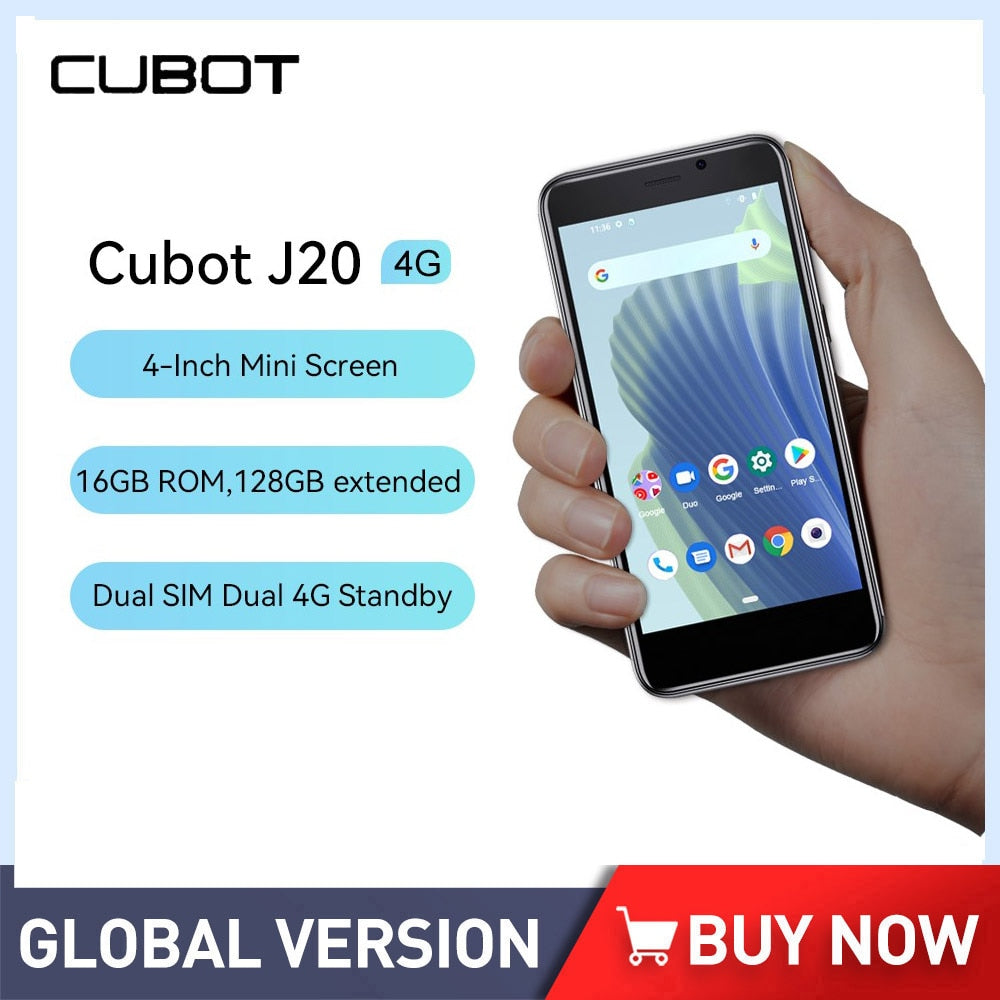 Cubot J20 4 Inch Mini Smartphones 2GB RAM 16GB ROM (128GB Extended) Dual SIM Dual 4G Android 12 Small Mobile Phones 2350mAh GPS