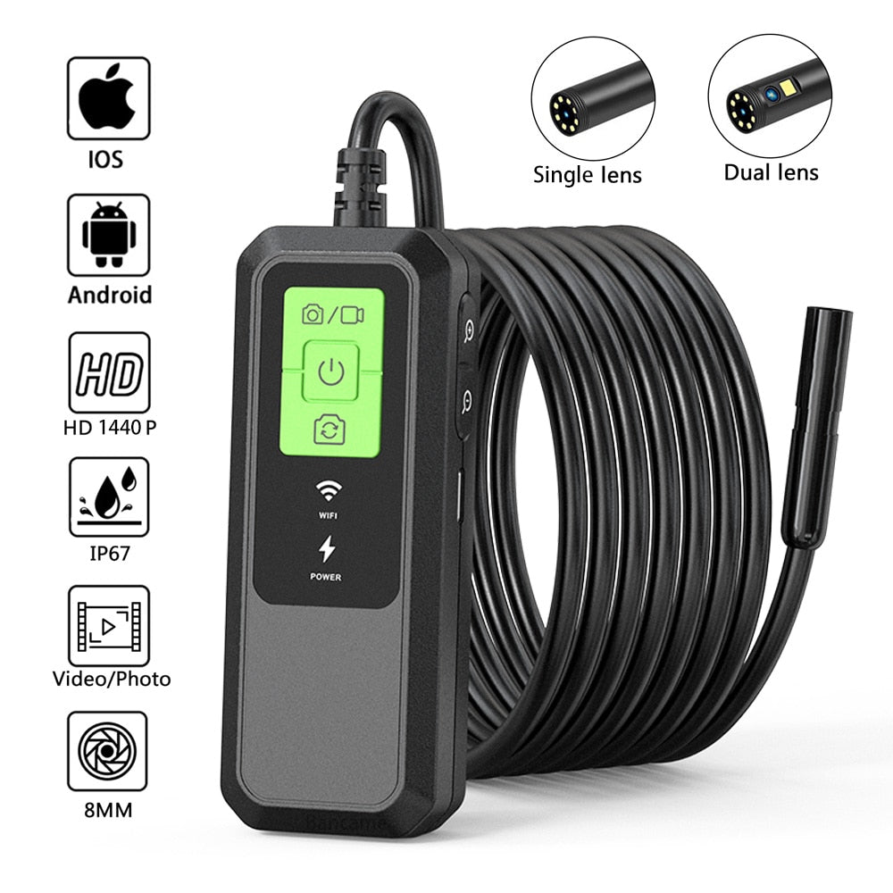 WIFI Industrial Endoscope Camera 8mm Single&Dual Lens Car Sewer Inspection Borescope IP67 Waterproof For IOS Smart Phone Android