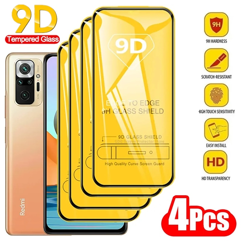 4PCS 9D Tempered Glass for Redmi Note 11 10 Pro 10C 12C 11S 10S 9T 9S 9A 9C 8T 8A Screen Protector for XiaoMi 12T 9T 10T 11T Pro