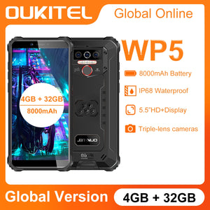 Oukitel WP5 Waterproof  Rugged Smartphone 8000mAh Android 10 4GB 32GB IP68&IP69 5.5''HD+ Quad Core Triple Camera Cell Phone