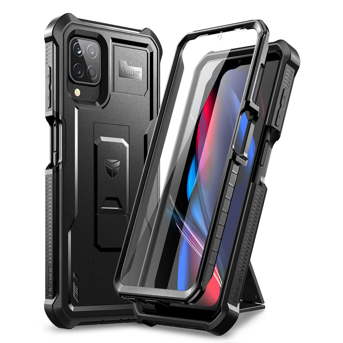 With Built-in Screen Protector Bumper Military Grade Armor Shockproof Case for Samsung Galaxy A12 4G Kickstand Protective  Cover