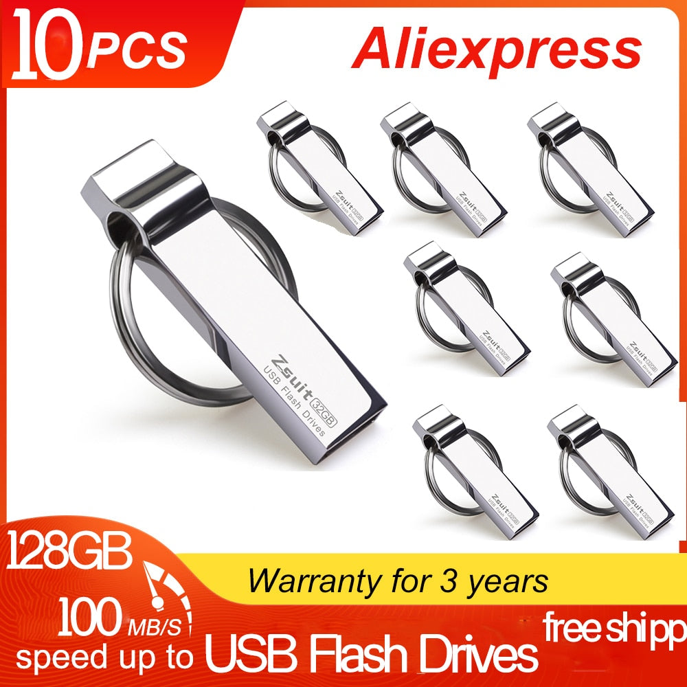 10Pcs/Lot USB Flash Drives 4GB Waterproof Pendrive 64gb Metal Memory Stick High Speed 128GB Flash USB Drives Free Shipp U Disks