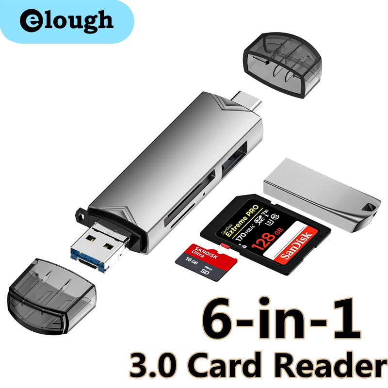 Elough 6 in 1 USB 3.0 Card Reader SD TF Card USB Flash Drive OTG Adapter for PC Type c Micro Mobiles Phone USB Type C Converter