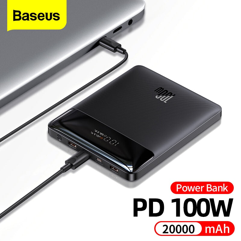 Baseus 100W Power Bank 20000mAh Type C PD Fast Charging Powerbank Portable External Battery USB Quick Charge For Macbook Laptop