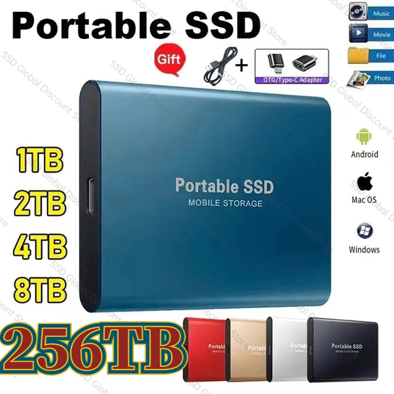 Portable SSD 1TB 2TB 64tb Mobile Solid State Drive 16TB 8tb External Storage Decives Type-C USB 3.1 Hard Disks for Laptop/PC/Ps4