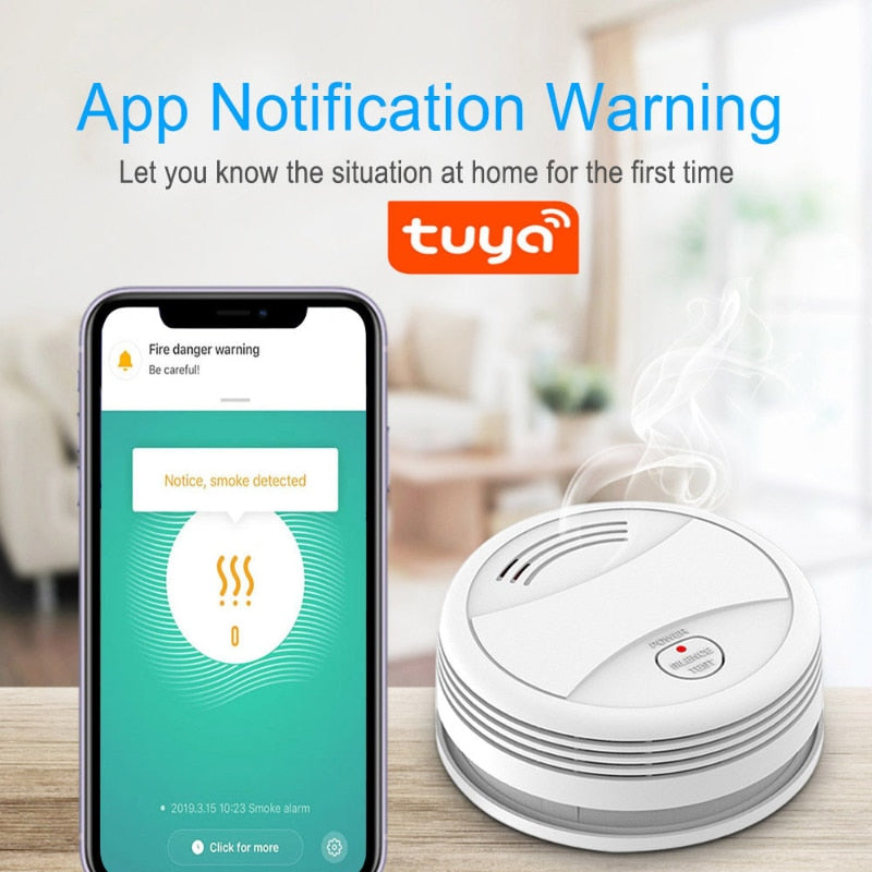 Tuya wifi smoke sensor smoke alarm Tuya smart connected smoke detector APP remote smoke detector carbon monoxide detector