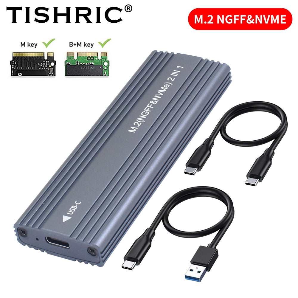 TISHRIC M2 SSD Case M.2 NVMe SATA Protocol SSD Enclosure Adapter 10Gbps USB 3.1 Gen2 USB C External Case Supports M and B&M Keys