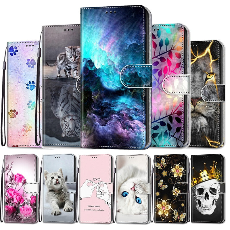 Cat Butterfly Painted Card Slot Wallet Flip Case For Xiaomi 13 Pro Poco M4 5G M5 4G Cover Coque For Redmi Note 11R Fundas Bumper