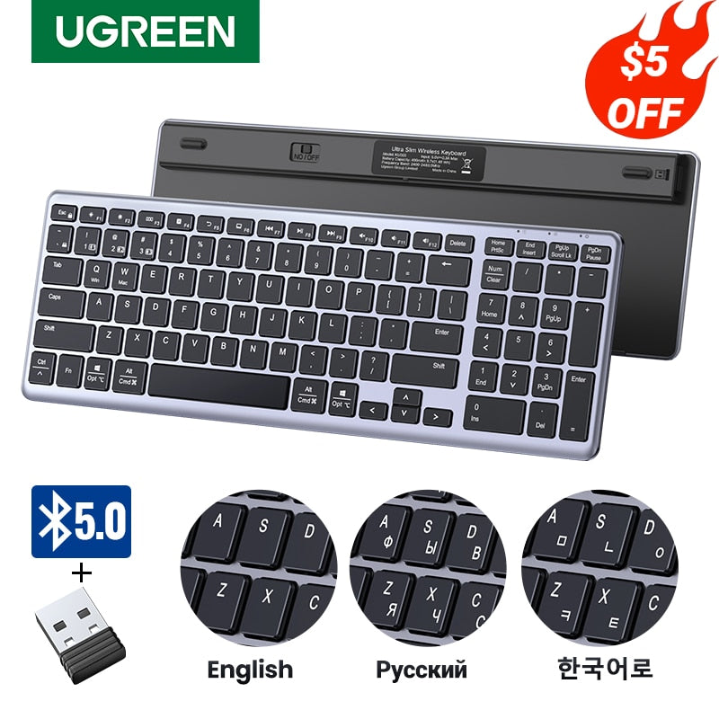 UGREEN Keyboard Wireless Bluetooth 5.0 2.4G Russian/Korean/EN 99 Keycaps For MacBook iPad PC Tablet USB C Rechargeable Keyboard