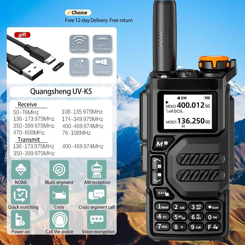 DELI 29M  UVK5walkie Talkiefull Bandaviation Band Hand Held Outdoor Automaticone Buttonfrequency Matching Go on Road Trip