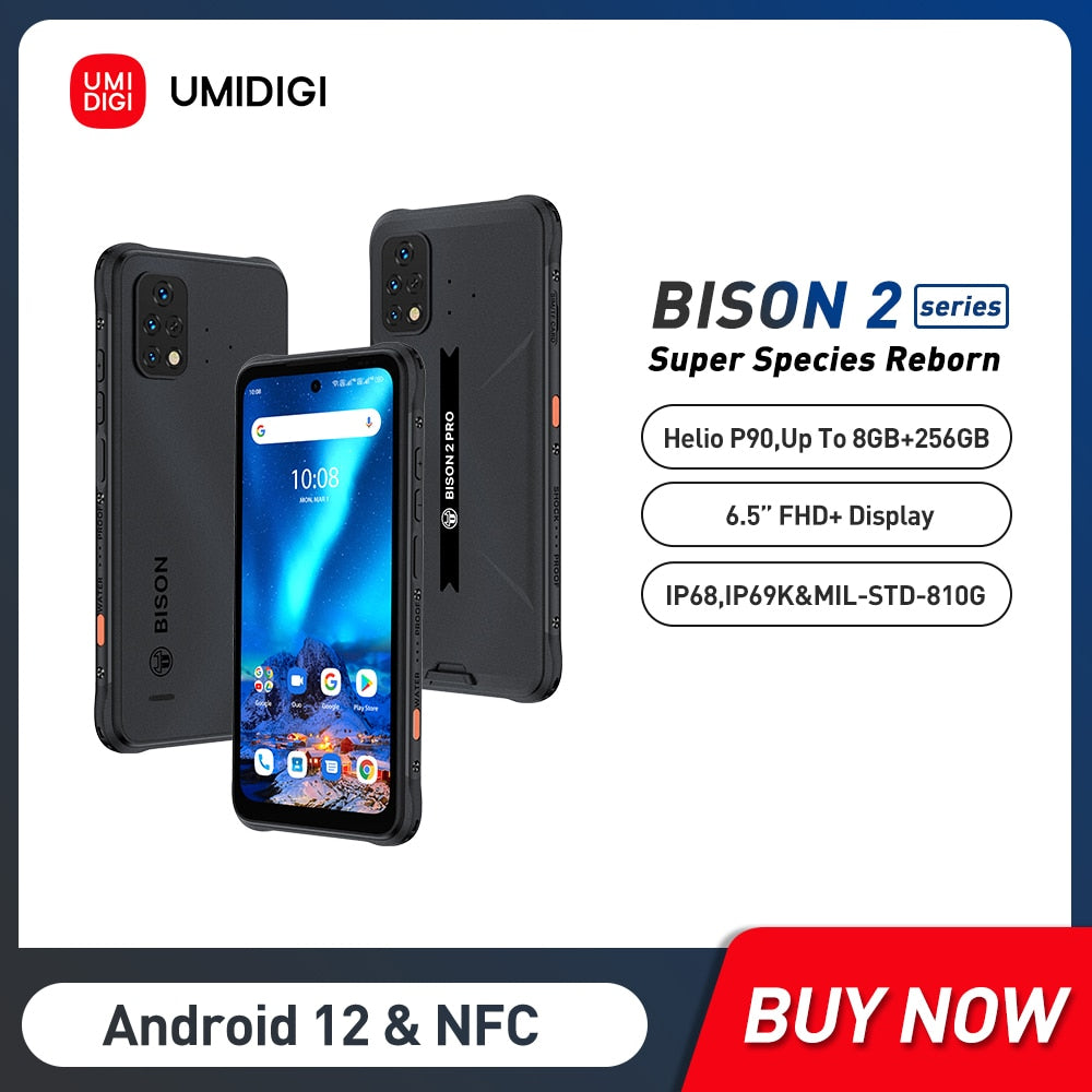 UMIDIGI BISON 2/ BISON 2 PRO Android 12 Rugged Smartphone Cellular Helio P90 ROM 128GB /256GB Phone 48MP Triple Camera 6150mAh