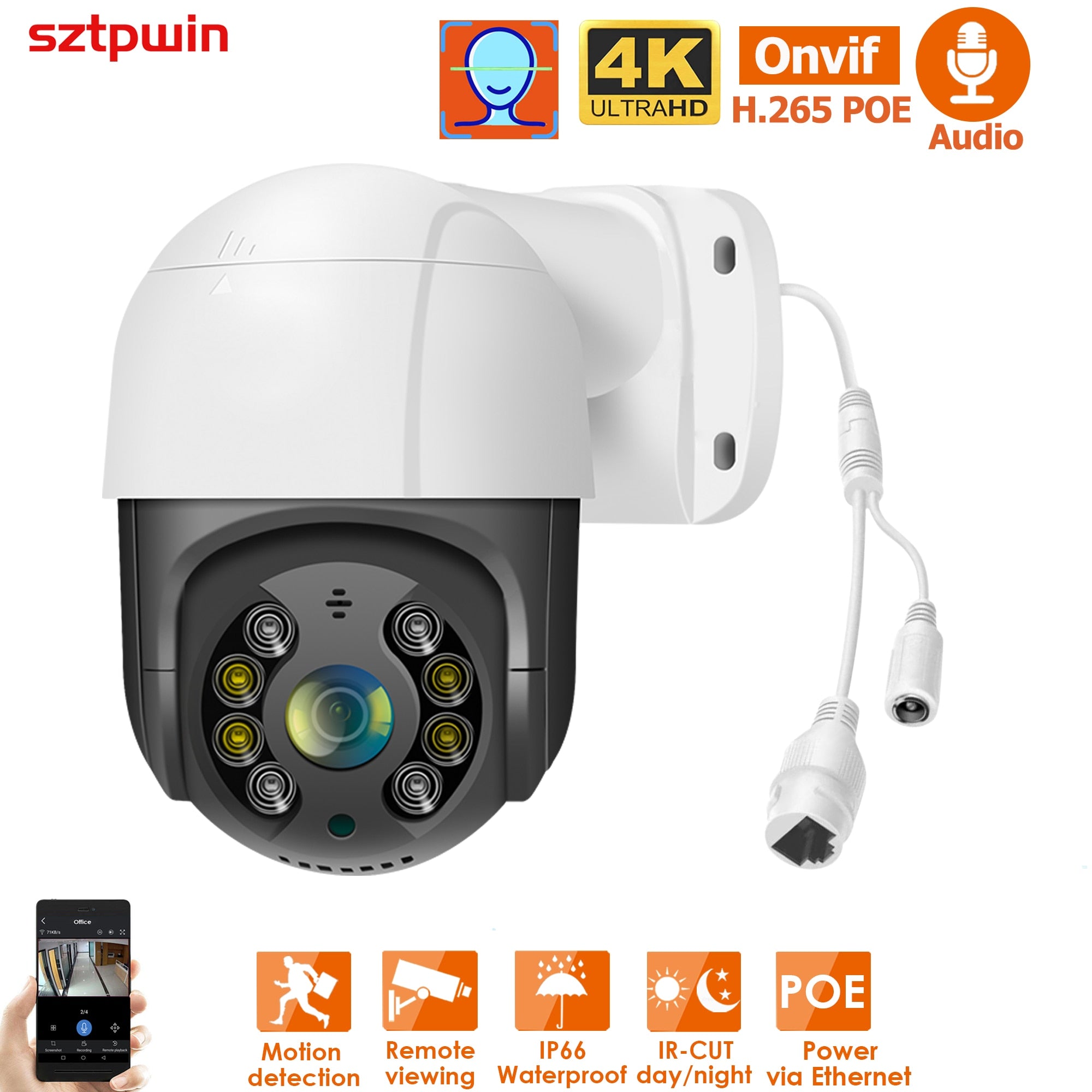 4K 8MP 2.5'' POE PTZ Video IP CCTV Surveillance Security NetworkCamera System Kit FaceDetection 4XDigital ZOOM OutdoorWaterproof
