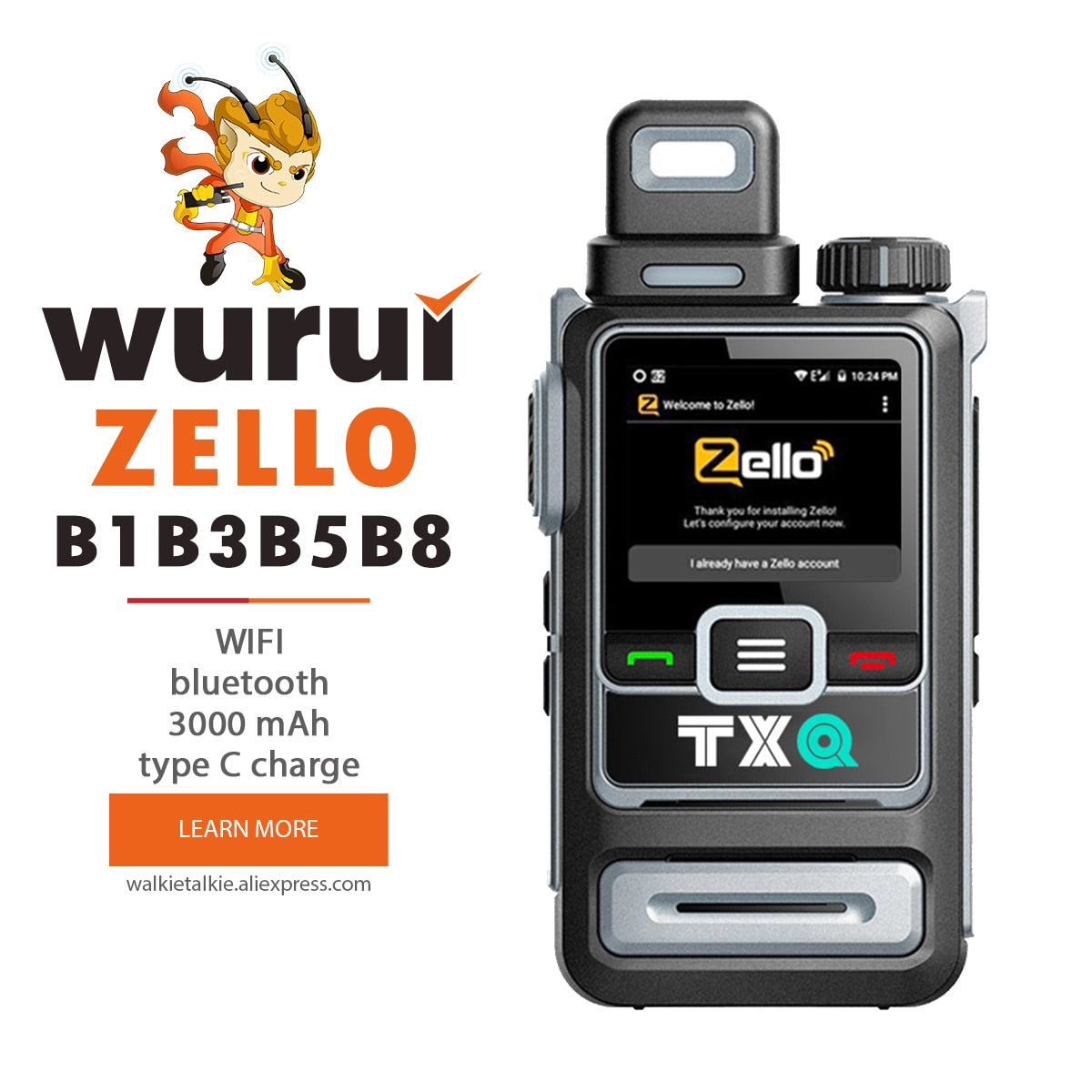 zello Global version WiFi Bluetooth TXQ 258 POC walkie talkie Android 5.1 Check SIM card 3G 4G B1B3 B5 not limited distance