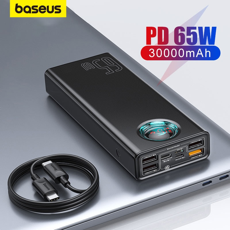 Baseus 65W Power Bank 30000mAh PD Quick Charging Powerbank Portable External fast Charger For phone Tablet For Xiaomi