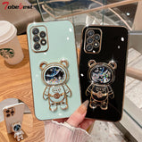 Space bear Plating phone bracket Case for Samsung Galaxy A12 A22 A32 A42 A52 A72 A52S A13 A33 A53 A73 A82 4G 5G Silicone Cover