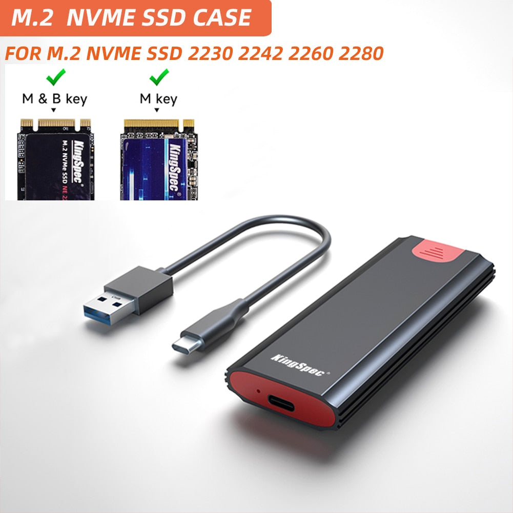 KingSpec M2 NVMe SSD Case 10Gbps HDD Box M.2 NVME SSD to USB 3.1 Enclosure Type-A to Type-C Cable for M.2 SSD With OTG