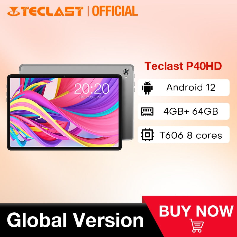 Teclast P40HD Tablet Android 12 Tablette Unisco T606 4GB RAM 64GB eMMC 10.1" IPS 1920x1200 Type-C Tablete Dual 4G LTE GPS BT 5.0