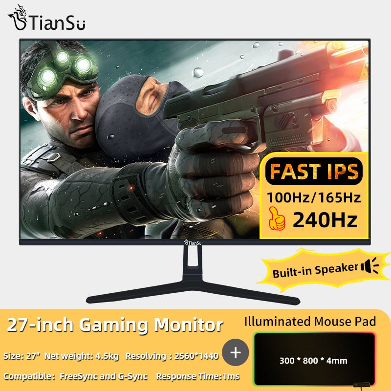 Tiansu 27 Inch Computer 2k 144hz Monitor IPS Pc Gamer 165hz Screen Gaming 2 k Monitor 240hz HDMI-Compatible FHD 16:9 Monitors