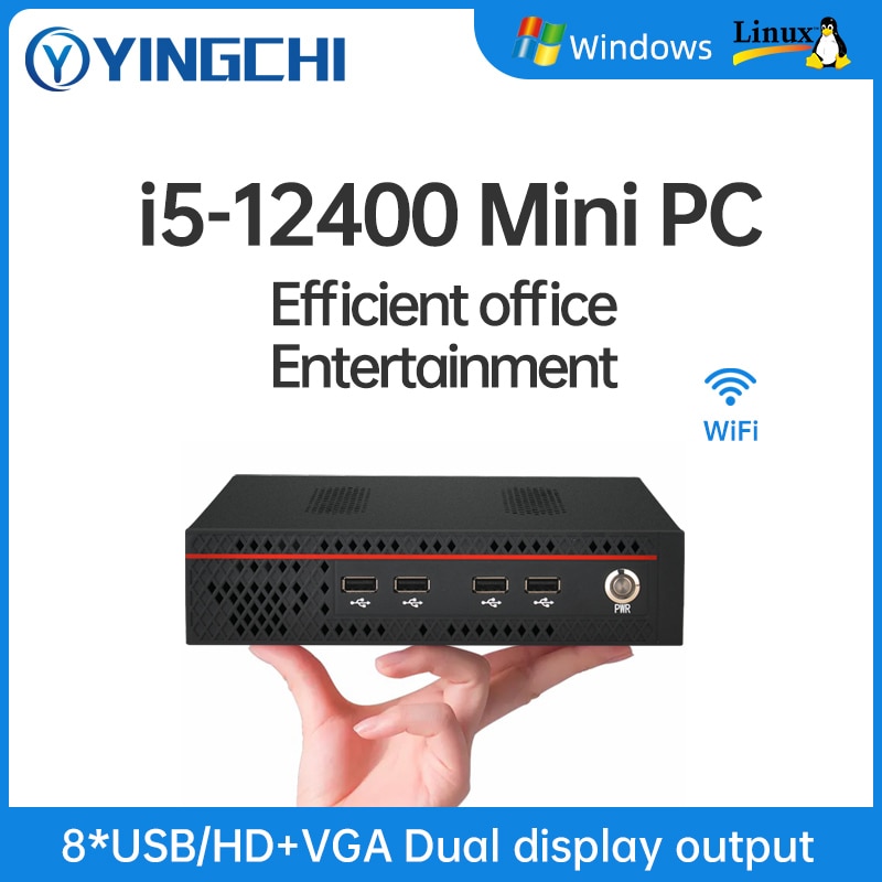 YINGCHI Mini PC Intel Core i3 10100/12100 i5 10400/12400 Home Office Desktop Computer