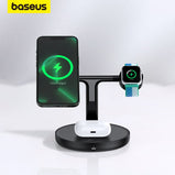 Baseus  3 in 1 20W Magnetic Wireless Charger Stand For iPhone 14 13 Pro Airpods Apple Watch Phone Fast Charging Station Holder