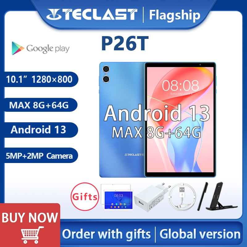 【NEW】Teclast P26T MAX 8GB+64GB 10.1" Tablet Android 13 1280x800 Octa Core Type-C Charging 2MP+5MP Camera 5000mAh
