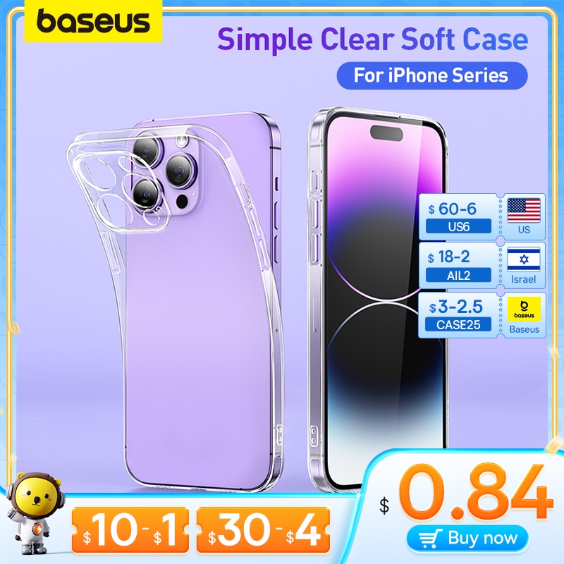Baseus Clear Case for iPhone 14 13 12 11 Pro Max Plus Soft TPU Case for iPhone X XS Max XR Len Back Cover Transparent Phone Case