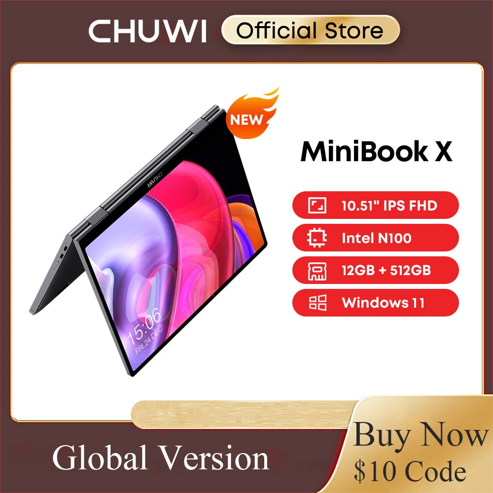 CHUWI MiniBook X Laptop Tablet 2 In 1 Intel N100 10.51 Inch FHD IPS Screen 12GB LPDDR5 512G SSD Windows 11 Notebook 1200*1920