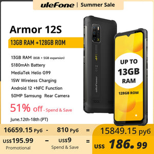 Ulefone Armor 12S Rugged Smartphone Helio G99 4G Mobile Phones Android 12 NFC 50MP 5180mAh 8GB+128GB Waterproof global version