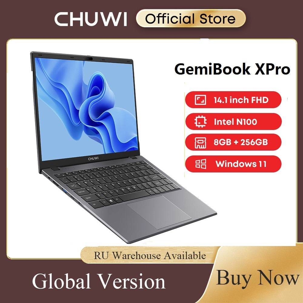 CHUWI GemiBook XPro 14.1-inch UHD Screen Intel N100 Laptop 8GB RAM 256GB SSD Quad Core Processors Windows 11 WIFI AX101 Notebook
