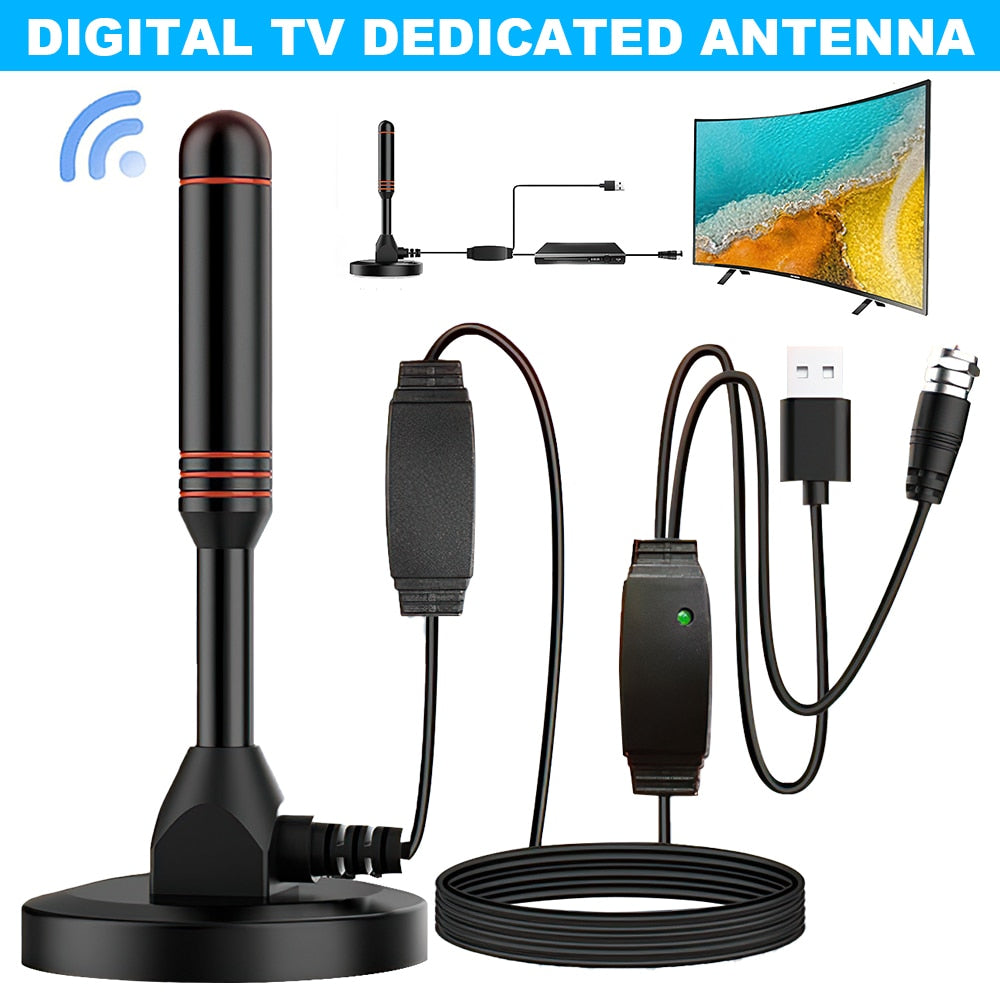 HD Digital TV Antenna DVBT Signal Booster 300 Mile Range Indoor HDTV Amplifier VHF/UHF Quick Response Outdoor Aerial Set