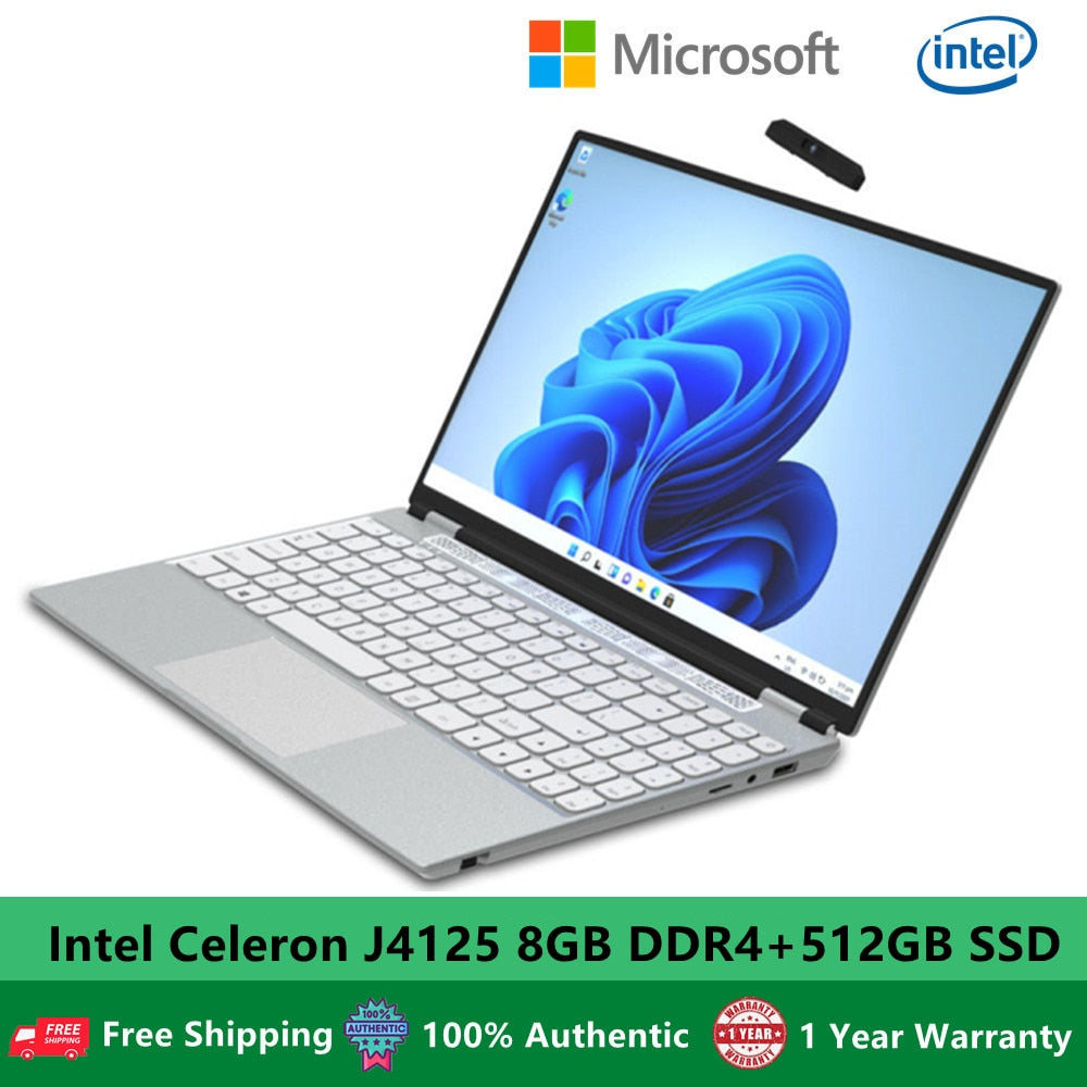 Original Laptop Windows 11 Ultra Thin Notebook Computer PC Win10 Intel Celeron J4125 N5105 15.6" 16GB DDR4 1TB SSD WiFi Type-C