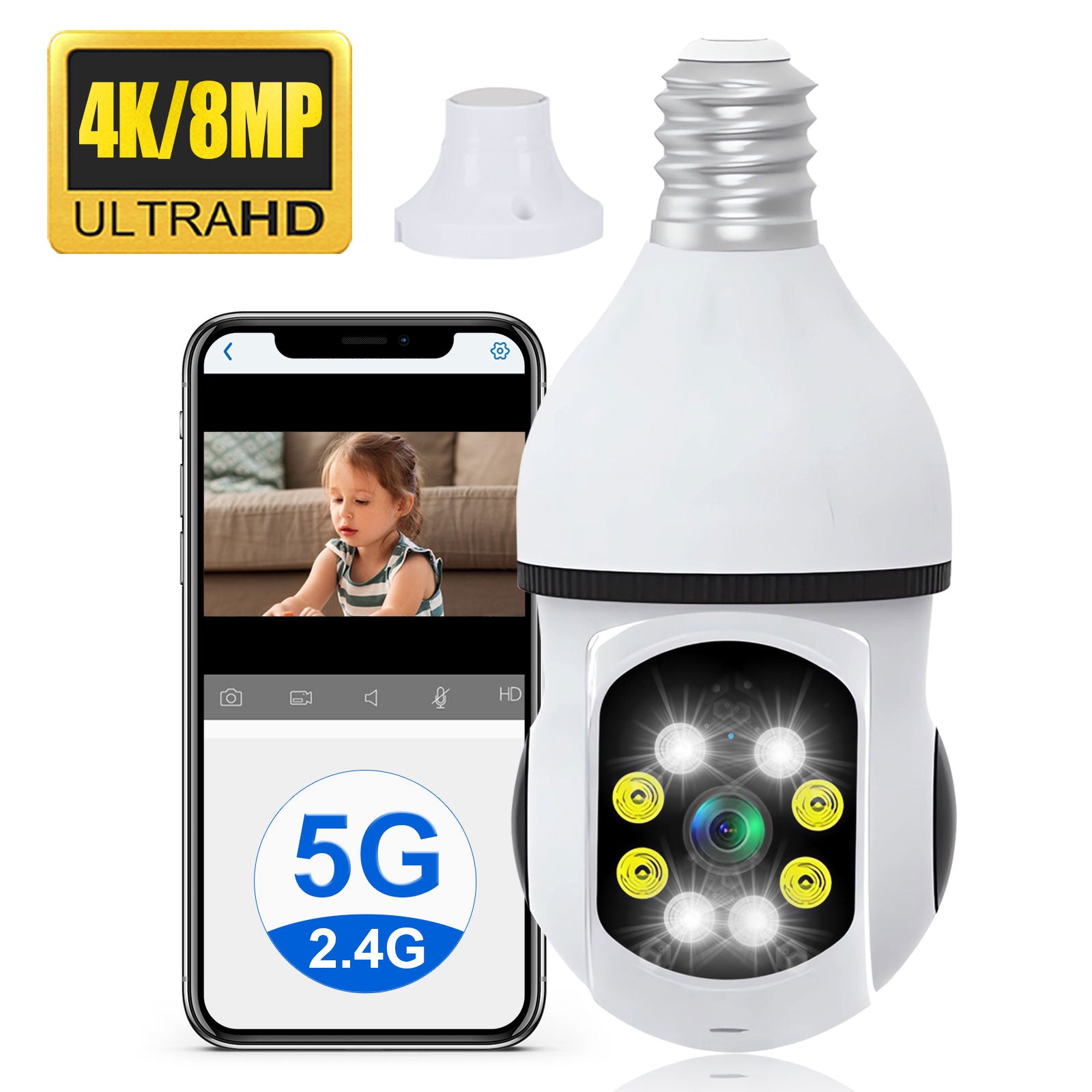 Wireless 5g WiFi Bulb Camera 8MP 4K 360° Bulb Camera HD Mini Camera LED Flicker Sensor Night Vision Camera Smart Home ip camera