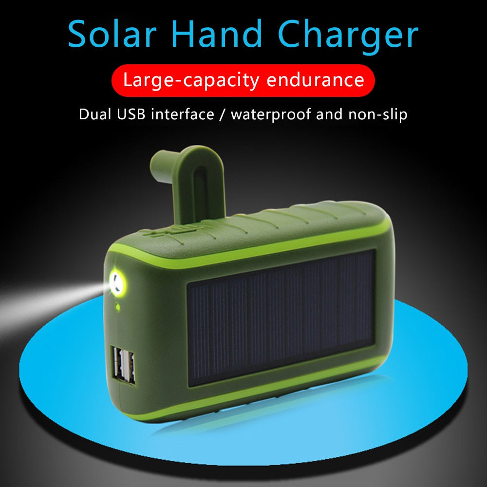 Multifunctional Solar Power Bank 6000/8000mAh Hand Crank Dynamo Powered Double USB Outdoors Solar Portable Charger PoverBank